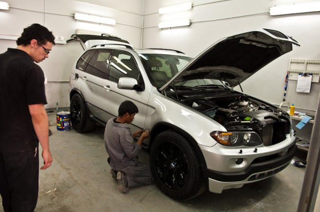 The story of getting the X5 registered is long and frustrating. The wonderful matte paint job by Luci had to be smoothed and clearcoated. Over here, to the traffic department, matte is not cool, it's "faded" and must be "fixed"