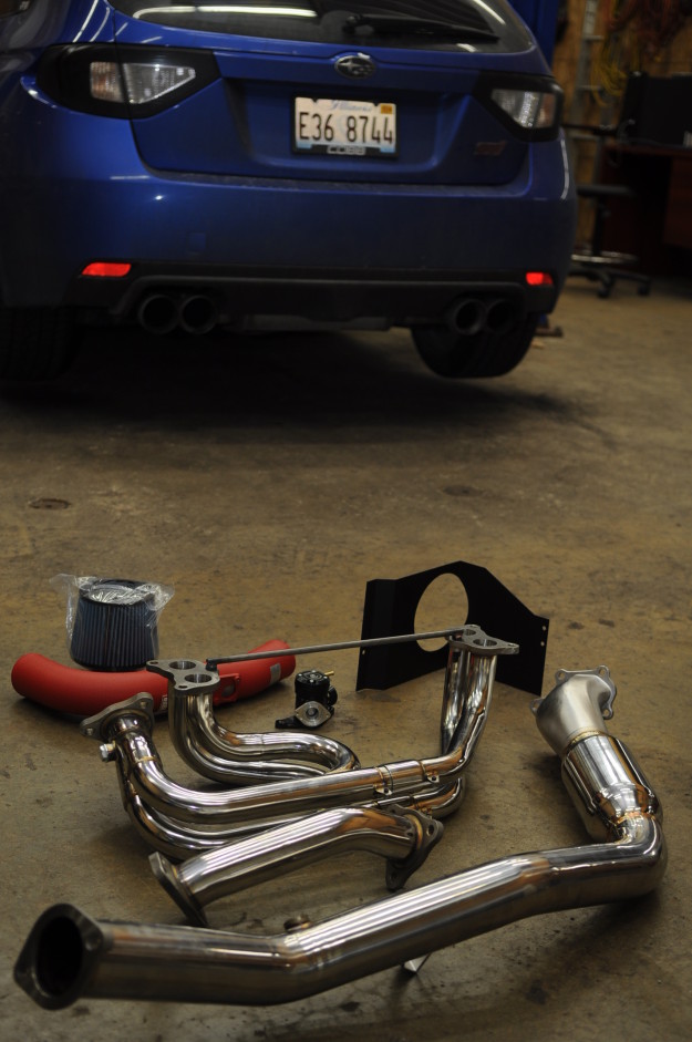 2011 Subaru Impreza WRX STI GR bolt-ons install invidia 3.0-inch downpipe Injen cold air intake Agency power stainless steel header Go Fast Bits RESPONS TMS blow off valve COBB stage 2 tune