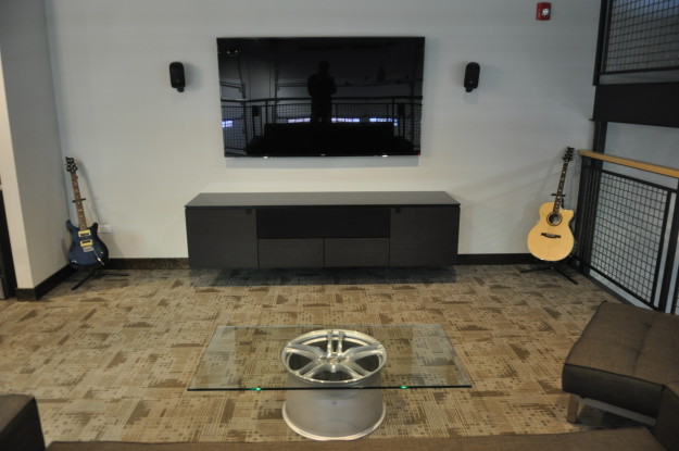 iron gate motor condo flat screen television coffee table wheel second floor finished product